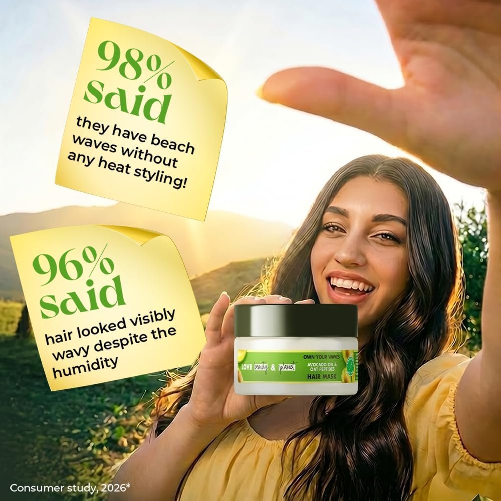 Love Beauty & Planet Avocado Oil & Peptide Hair Mask for Wavy Hair, Deeply Nourishes & Smoothens Frizz, Lightweight Formula | 85g thumbnail