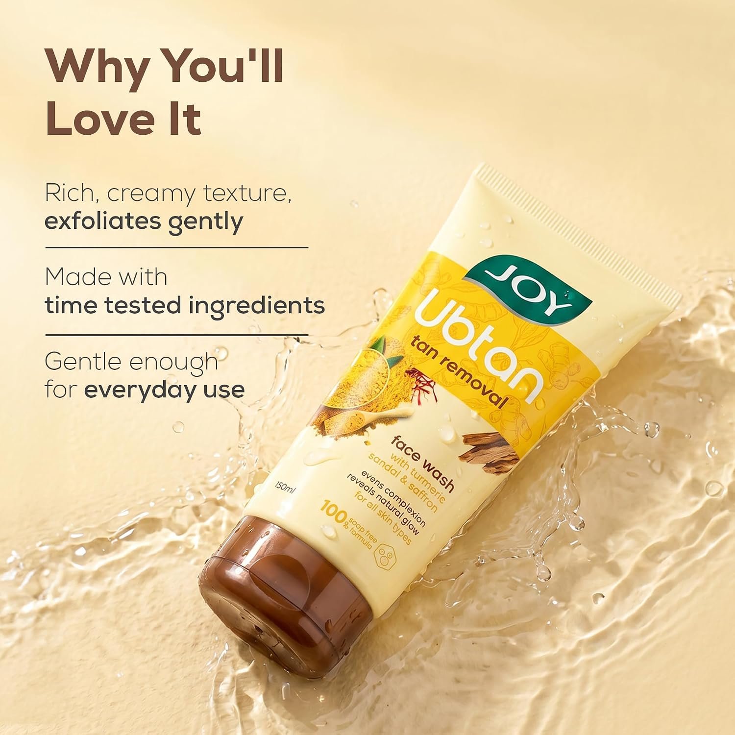 Joy Ubtan Tan Removal Face Wash 150ml | Detan Facewash | Brightens, Removes Dirt & Blemishes for a Natural Glowing Skin | Enriched With Turmeric, Saffron & Sandalwood | thumbnail