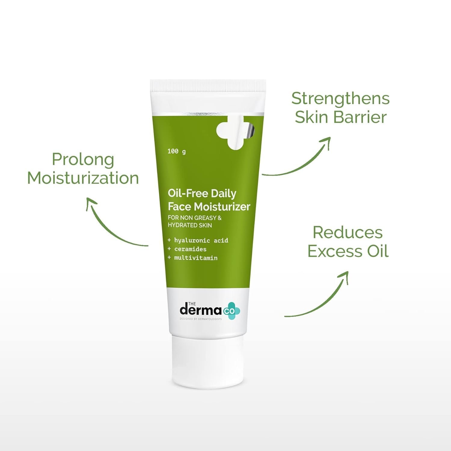 The Derma Co Oil-Free Daily Face Moisturizer | With Hyaluronic Acid, Ceramides & Multivitamins | For Non-Greasy & Hydrated Skin | Prolonged Moisturization | Strengthens Skin Barrier | 100 g thumbnail