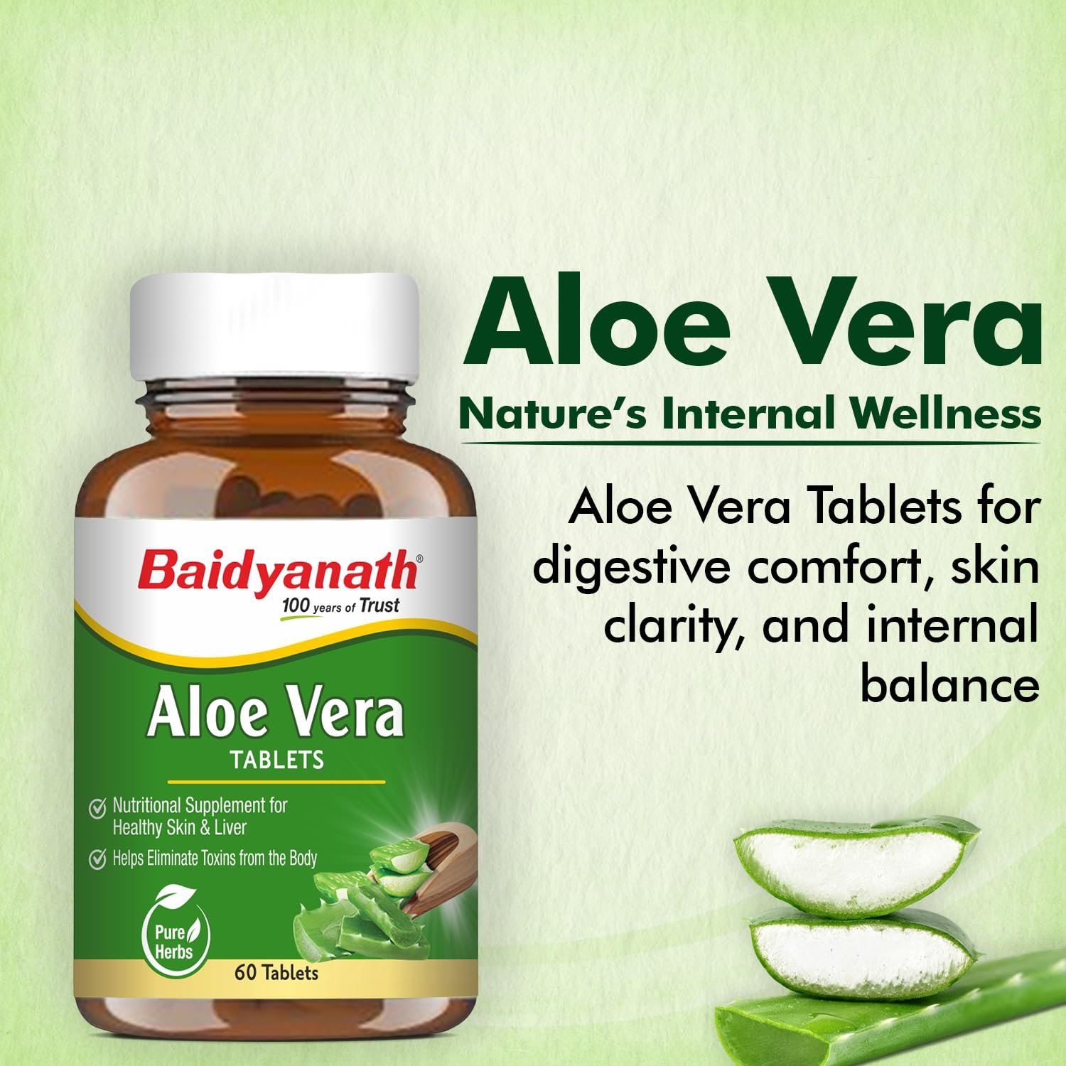 Baidyanath Ayurved Aloe Vera 60 Tablets | Nutritional Supplement For Healthy Skin And Liver | Eliminates Toxins And Boosts Immune System thumbnail