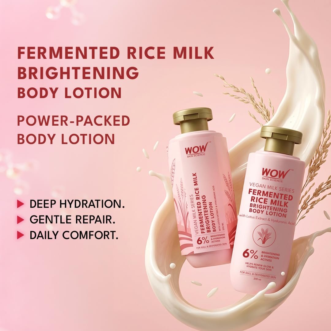 WOW Skin Science Fermented Rice Milk Brightening Body Lotion for Dull and Dehydrated Skin | 6% Brightening and Hydration Actives | Lotus Extract, Hyaluronic Acid, Shea Butter, Collagen 275ml thumbnail