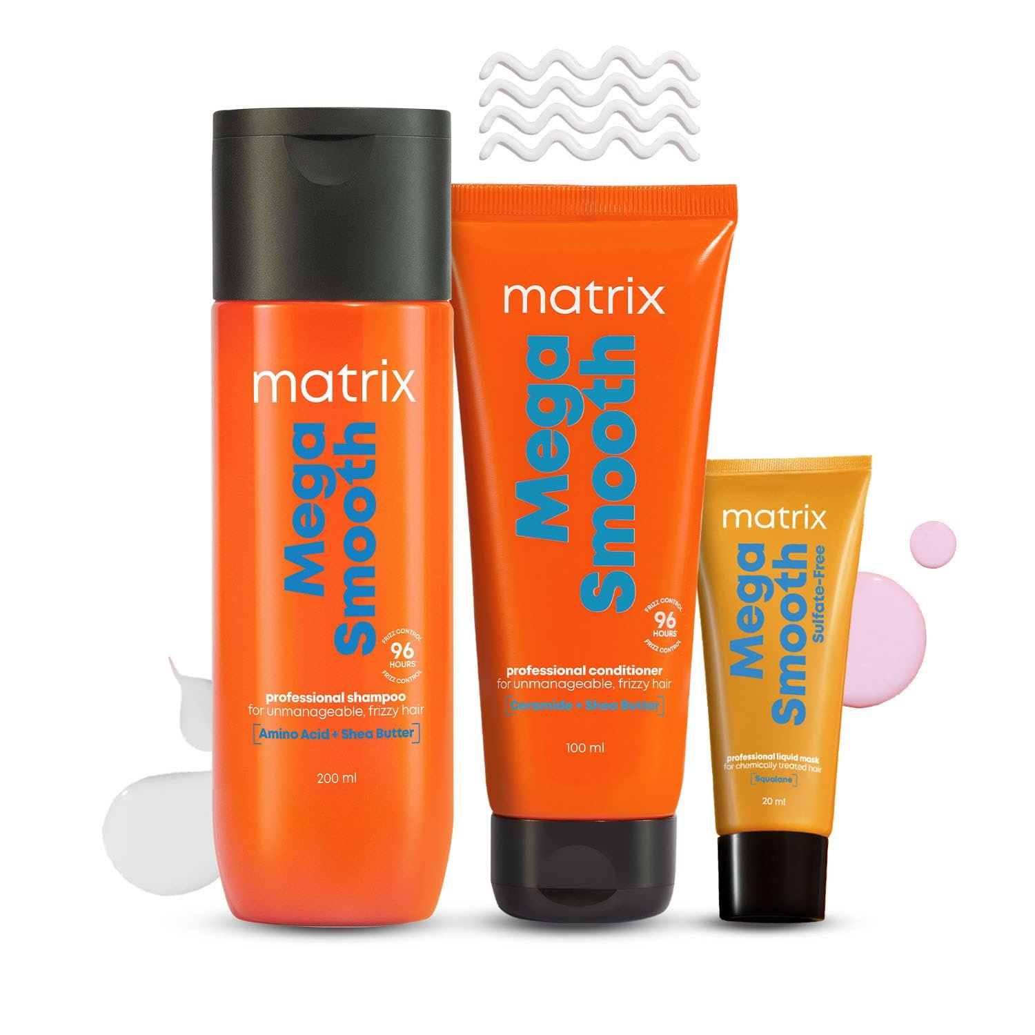 Matrix Professional Mega Smooth Shampoo (200ml) & Conditioner (100ml) Combo With Free Mini Hair Mask (20ml) for Frizzy Hair |Max Smoothness for 4 Days|Used by 1 Lakh Hairstylists