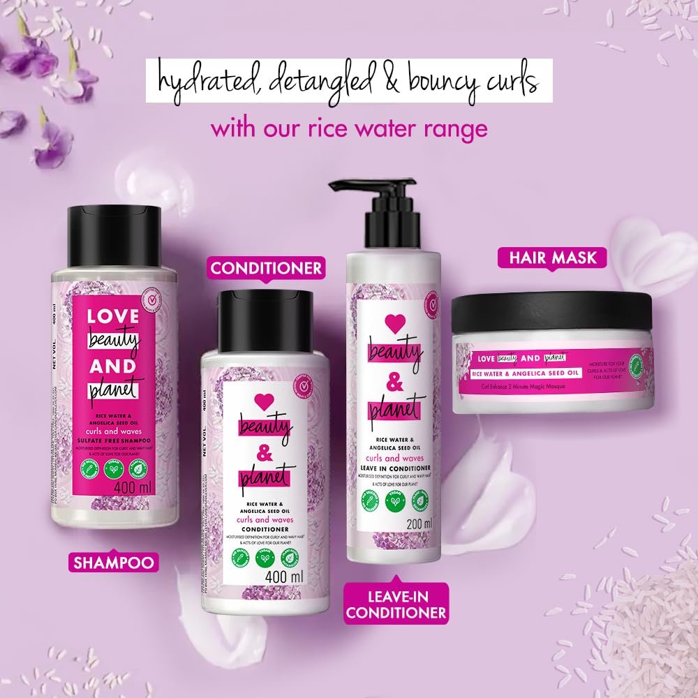 Love Beauty & Planet Rice Water & Angelica Seed Oil Curl Care Hair Mask | Deep Conditioning Treatment for Soft, Defined & Frizz-Controlled Curls | Silicone-Free & Paraben-Free | 200ml thumbnail