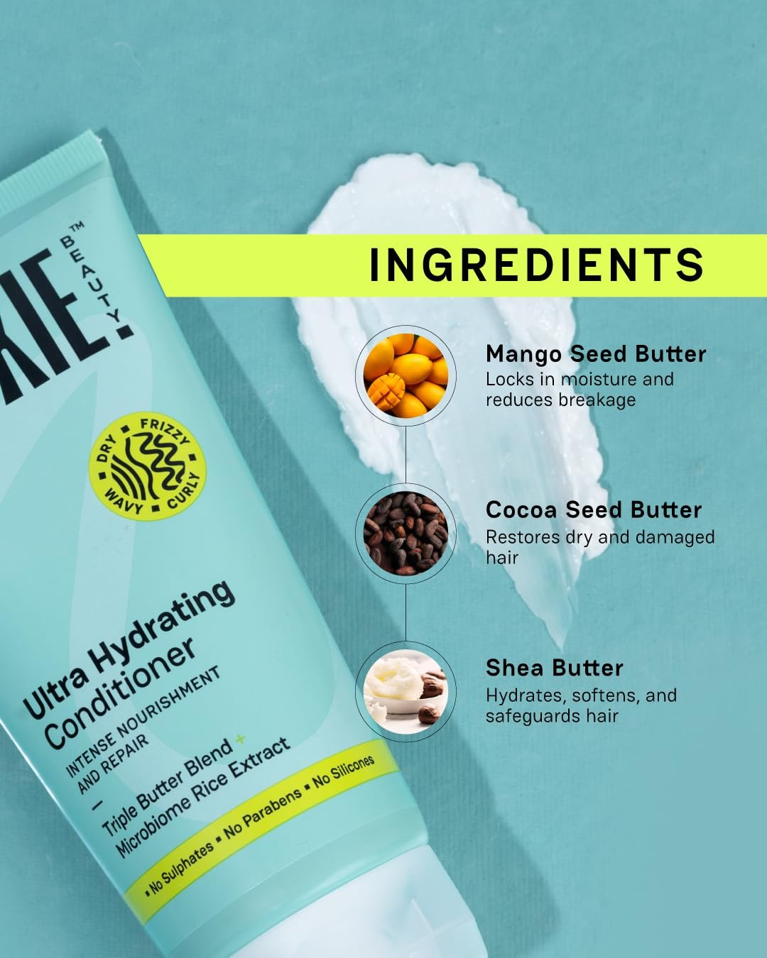 Moxie Beauty Ultra Hydrating Conditioner for Dry & Frizzy Hair 50 ml Triple Butter Blend | Sulphate, Paraben & Silicone-Free | Deep Nourishment for Wavy & Curly Hair thumbnail