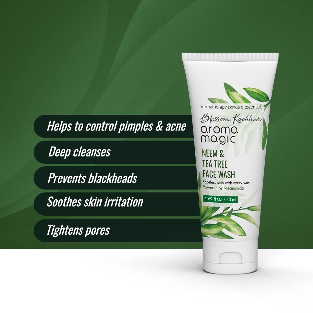 Aroma Magic Neem & Tea Tree Face wash PWRD By 5% Niacinamide & Aloevera Gel| for Spotless & Soft Skin| Oily & Acne/Pimples Prone Skin| for Women & Men| 50 ml thumbnail