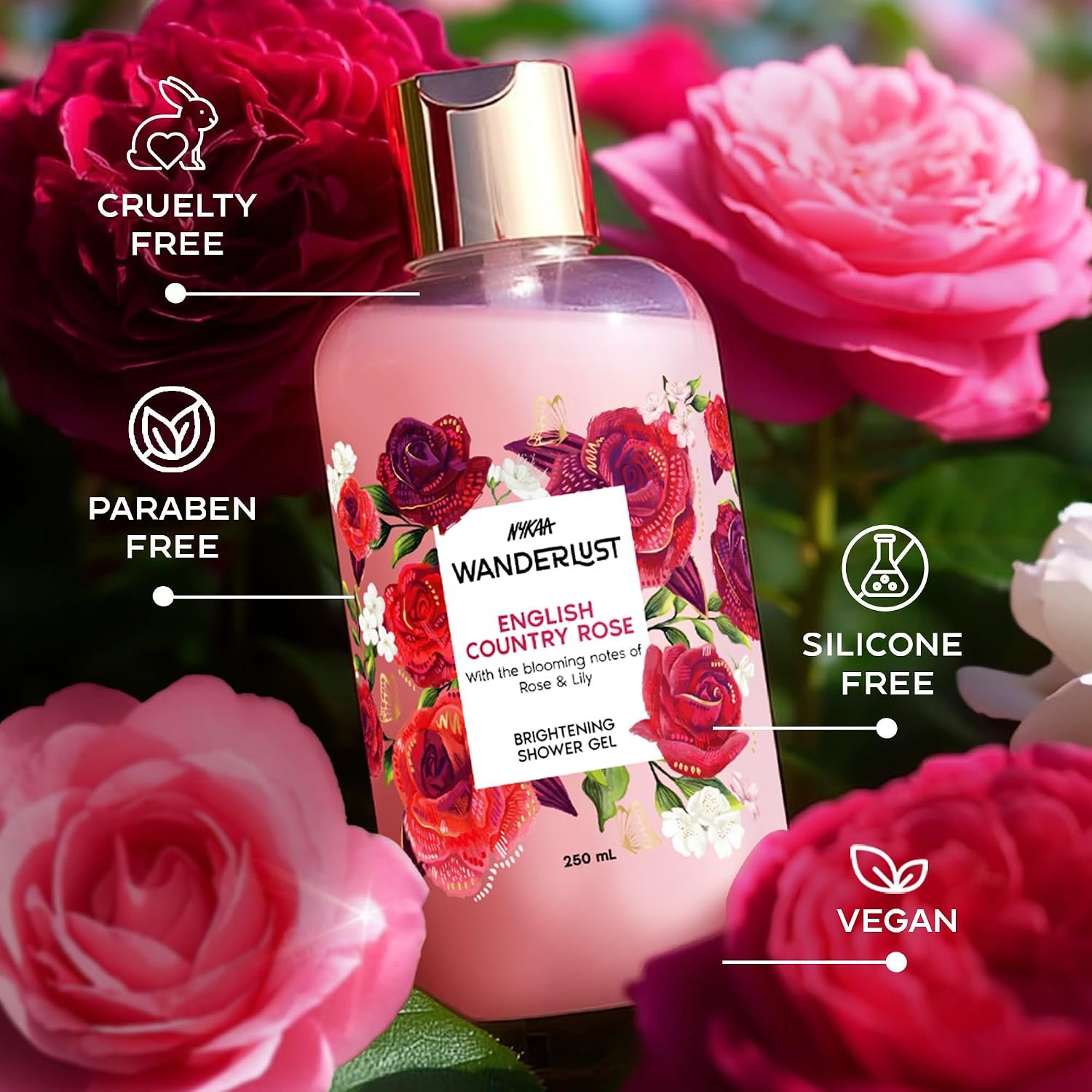 Nykaa Wanderlust English Country Rose Floral Perfume Body Wash, Rose & Lily, Vitamin E & Glycerine, Hydrating Shower Gel for Smooth & Soft Skin, Long-lasting Fragrance, No Paraben thumbnail