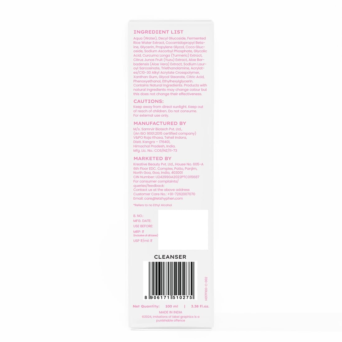 Hyphen 10% Rice Water Brightening Face Wash | Daily Face Cleanser for Women and Men | Brightens Skin | Removes Dirt & Impurities | Suitable for All Skin Types - 100 ml thumbnail