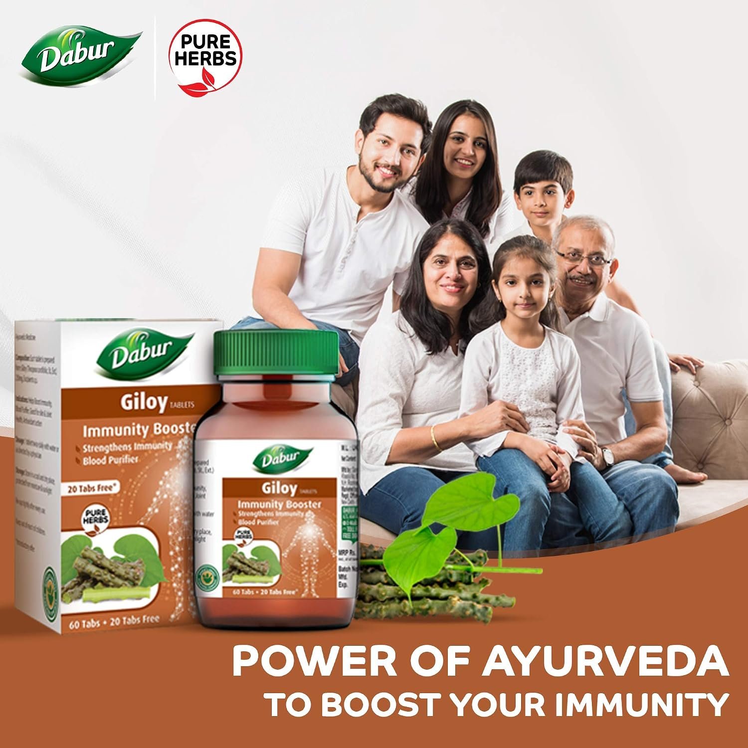 Dabur Giloy Tablets 60 + 20 Free | Ayurvedic Giloy Supplement | Supports Immunity & Overall Wellness | 80 Tablets thumbnail