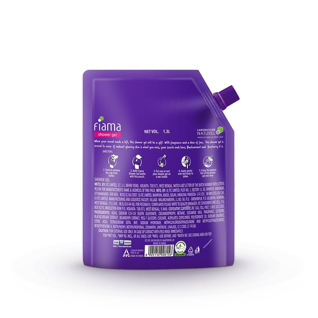 Fiama Body Wash Shower Gel Blackcurrant & Bearberry, 1.3L Bodywash Refill Value Pouch for Women & Men with Skin Conditioners for Radiant Glow, Skin Friendly pH thumbnail