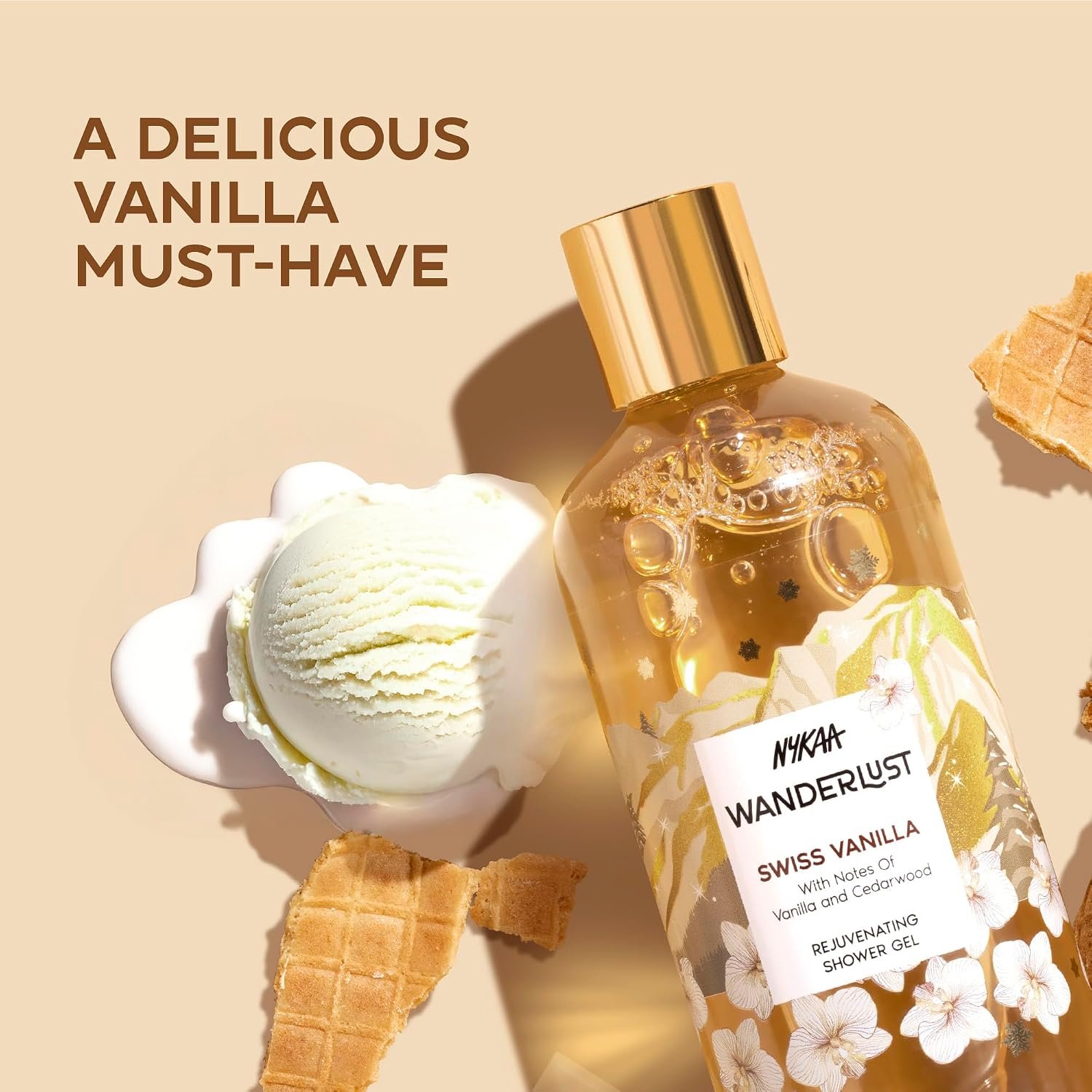 Nykaa Wanderlust Swiss Vanilla Hydrating Perfume Body Wash, Vanilla & Cedarwood, Vitamin E & Glycerine, Shower Gel for Smooth & Soft Skin, Long-lasting Fragrance, No Parabens thumbnail