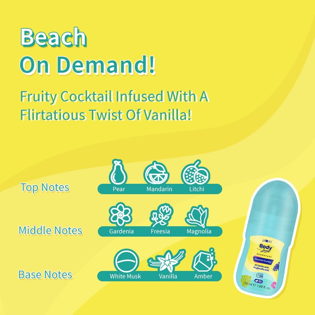 Plum Women's Bodylovin' Hawaiian Rumba Deodorant Roll On |Controls Odor & Fades Underarm Darkness | 48 Hr Freshness | Fresh Beachy Fragrance|Aluminium-Free(50 Ml) thumbnail