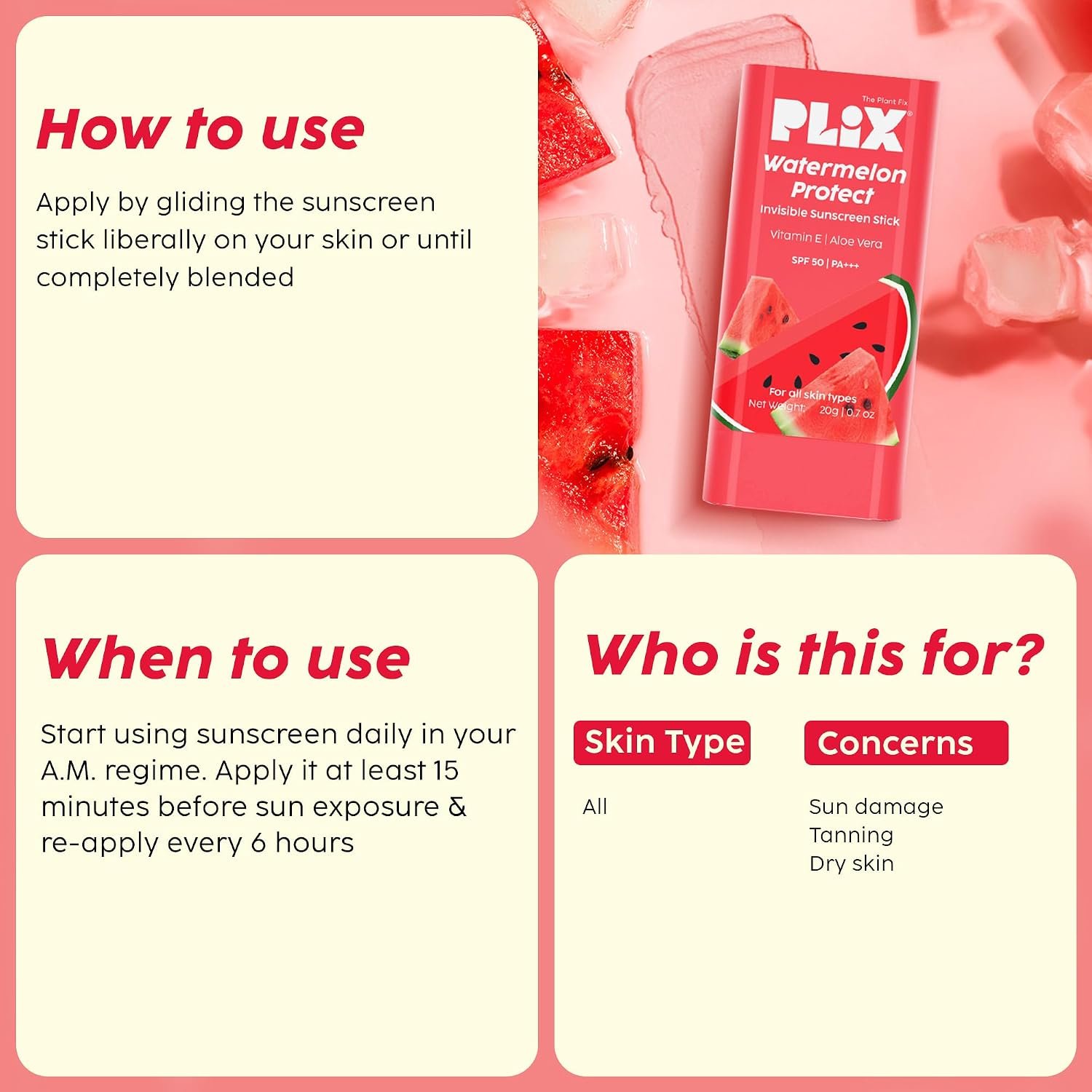 PLIX THE PLANT FIX Watermelon Protect Invisible Sunscreen Stick With New-Age UV Filters | In Vivo Tested SPF 50 PA+++ | Lightweight & Non-sticky | For Mess-free Application |15g thumbnail