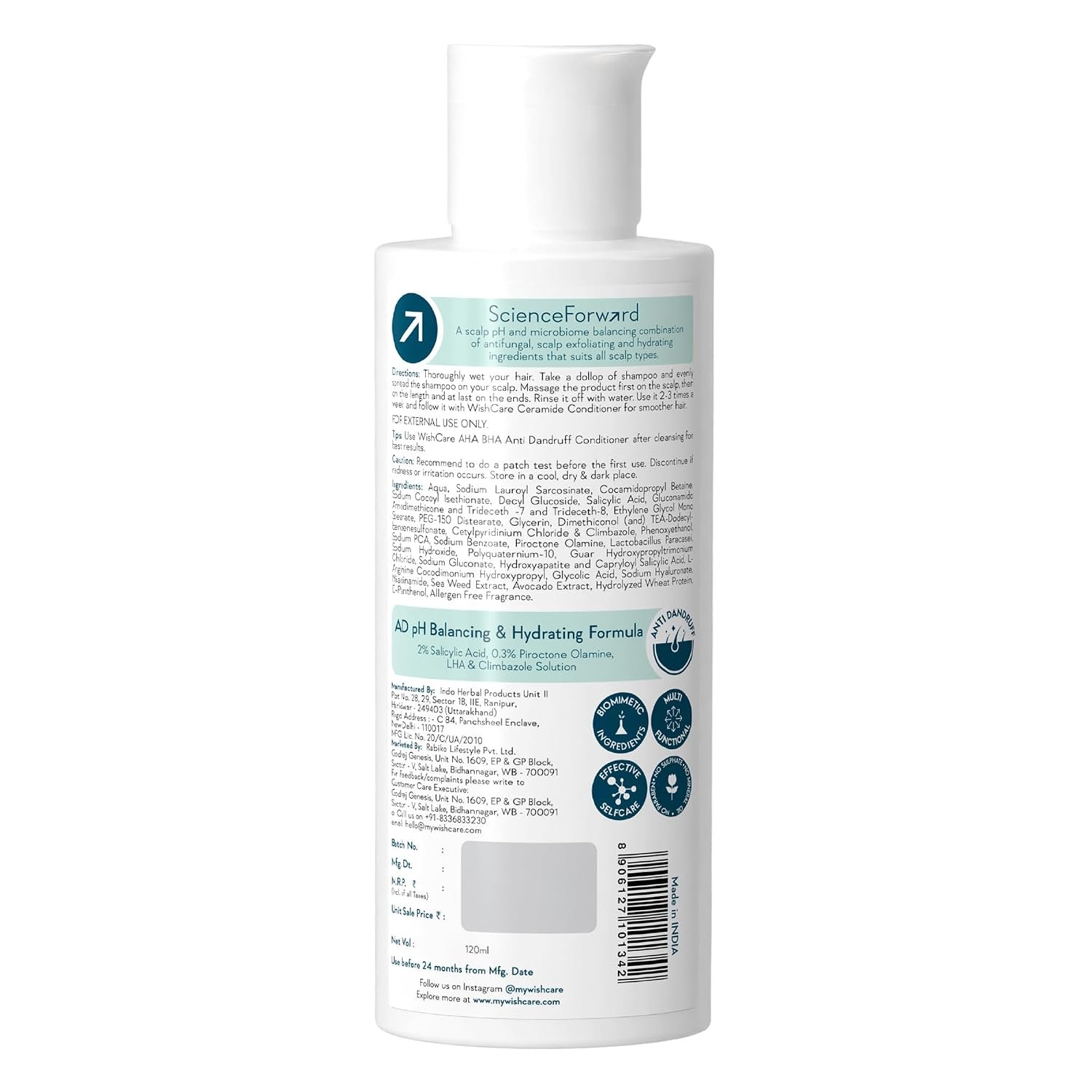 WishCare Hydrating Anti Dandruff Shampoo | 100% Dandruff Reduction | Removes Flakes & Hydrates Scalp | Proven Clinically | For Women And Men | 120ml thumbnail