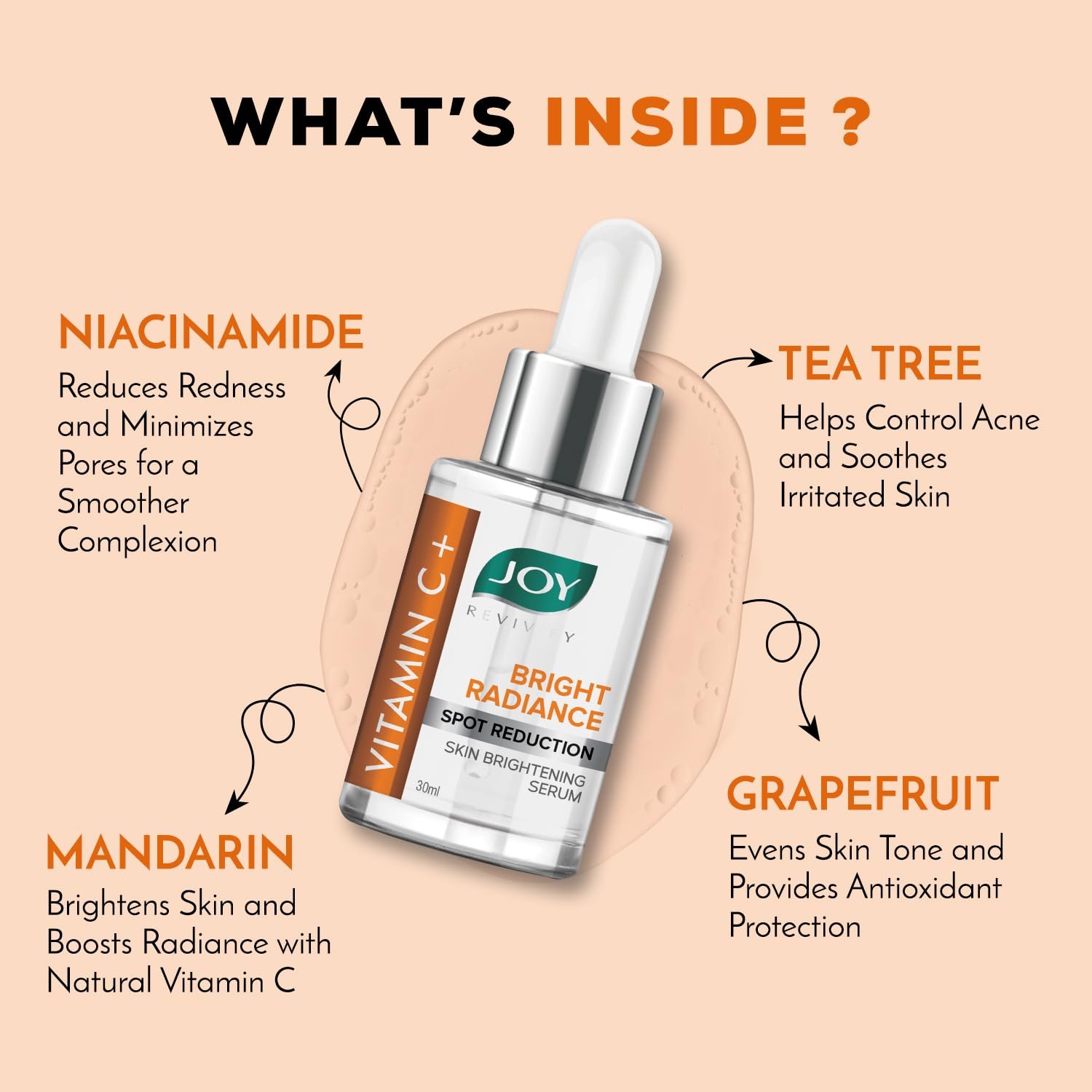 Joy Bright Radiance Vitamin C Face Serum for Skin Brightening | 5 Action Formula - Brightens, Tightens, Nourishes, Reduces Dark Spots & Skin Irritation | Suitable For All Skin Types (30ml) thumbnail