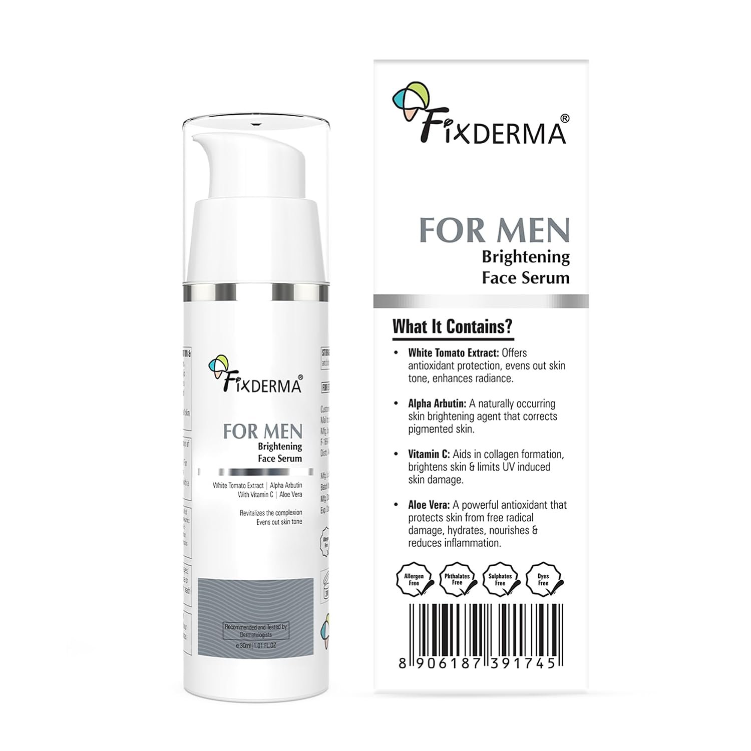 Fixderma Brightening Face Serum for Men with Vitamin C & Alpha Arbutin | Brightening Serum for Dark Spots, Uneven Tone & Dull-Looking Skin | 30ml thumbnail
