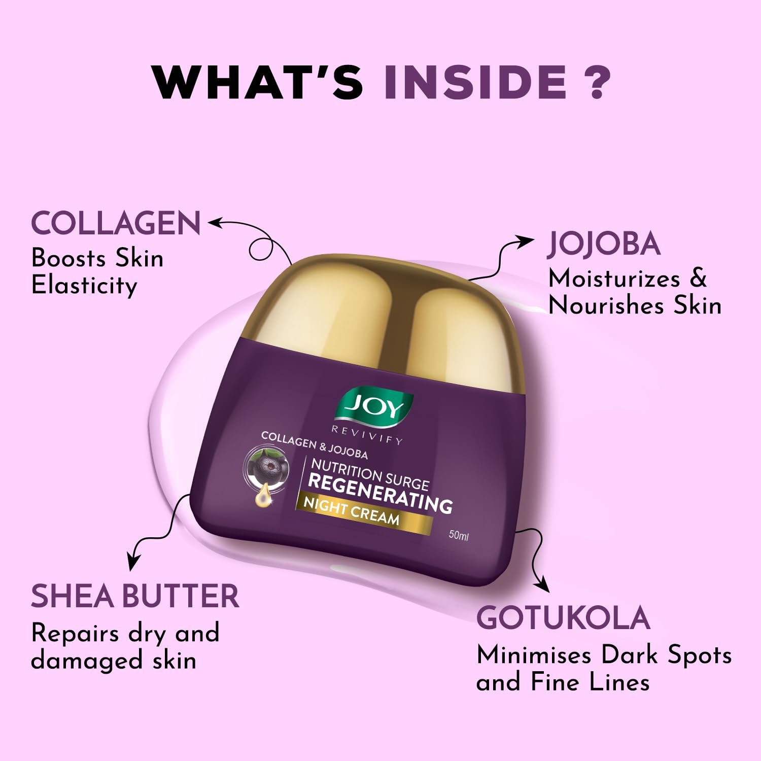 Joy Night Cream with Collagen, Jojoba, Shea Butter & Gotu Kola For Overnight Skin Repair | Ultra Light & Non Greasy Face Cream for Renewing Tired Skin & Prevent Premature Ageing 50ml thumbnail
