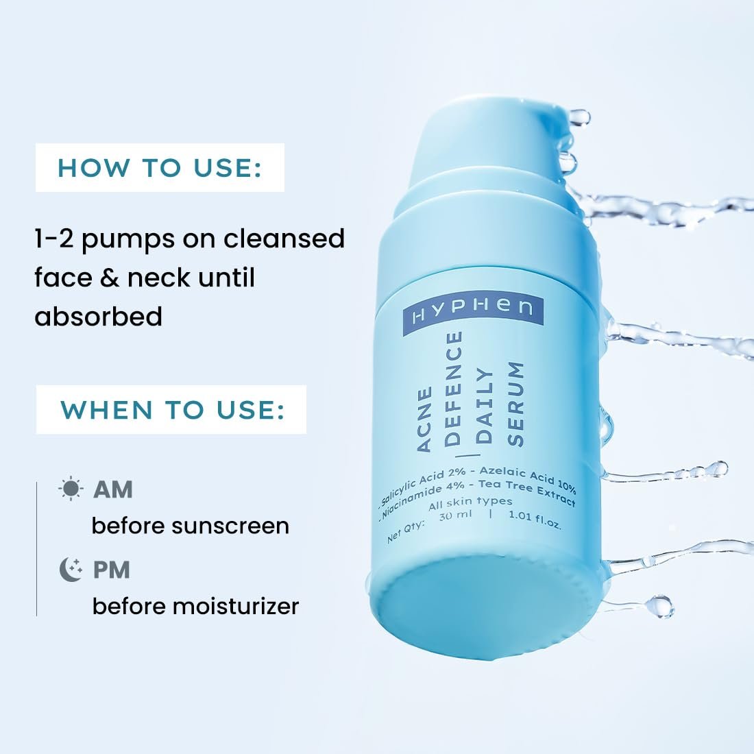 Hyphen 2% Salicylic Acid Serum for Acne Control | 10% Azelaic Acid to control acne marks | 4% Niacinamide| Exfoliating, Pore Cleansing & Blackheads Control Serum| For Oily & Acne Prone Skin thumbnail
