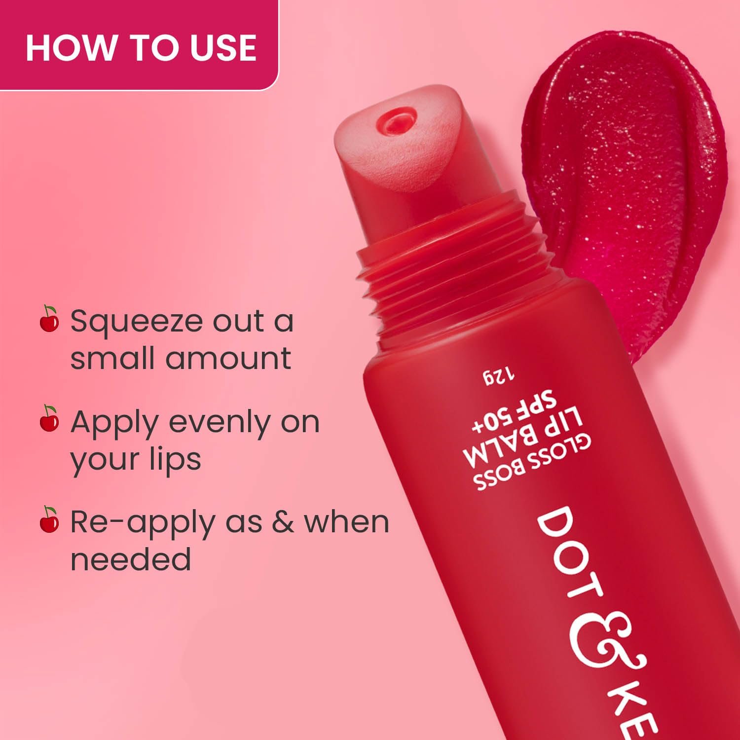 Dot & Key Cherry Lip-Balm SPF 50 (12gm) | Moisturization |For Smooth and Brightening | Shea Butter with Vitamin E | Tinted Lip-Balm for Glossy, Buttery Soft Lips thumbnail