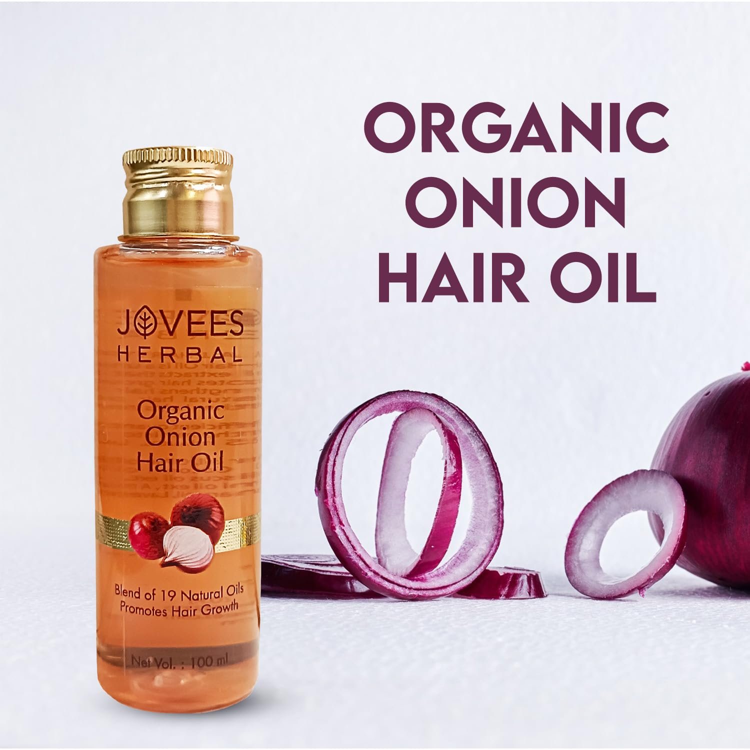 Jovees Herbal Organic Onion Hair Oil 100ML | Controls Hair Fall, Promotes Growth | Contains Onion Seed Oil, Olive oil, Sesame oil, Almond oil | Suitable for All Hair Types thumbnail