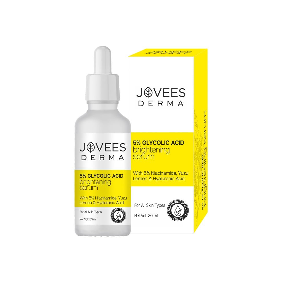 Jovees Herbal 5% Glycolic Acid Brightening Serum With 5% Niacinamide Yuzu Lemon & Hyaluronic Acid | Improves Skin Texture & Uneven Skin | For All Skin Types | 30 ml