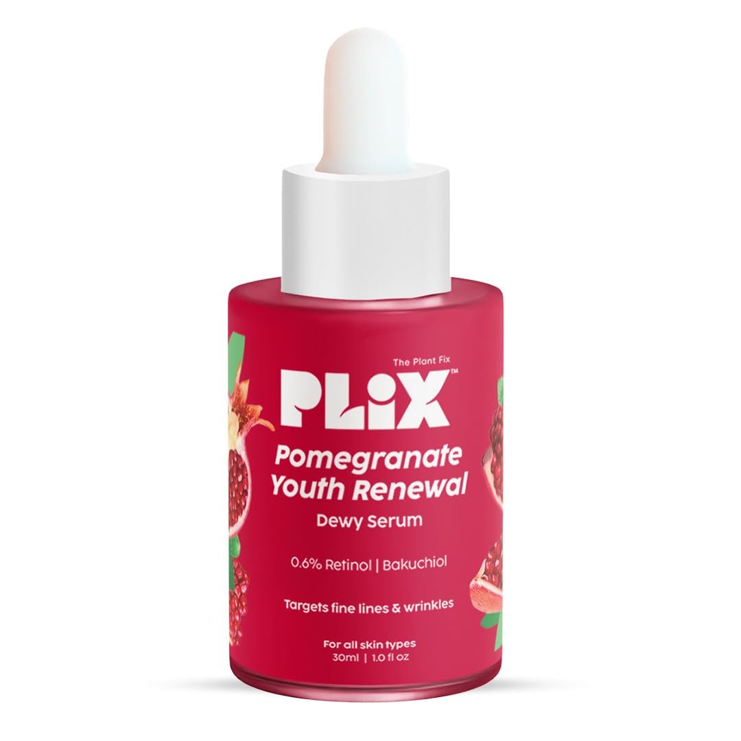 PLIX The Plant Fix Pomegranate 0.6% Retinol & 0.2% Bakuchi Oil Face Serum | Anti-Ageing Serum for Fine Lines & Wrinkles | Helps Smooth & Firm Youthful-Looking Skin | For Men & Women |30ml