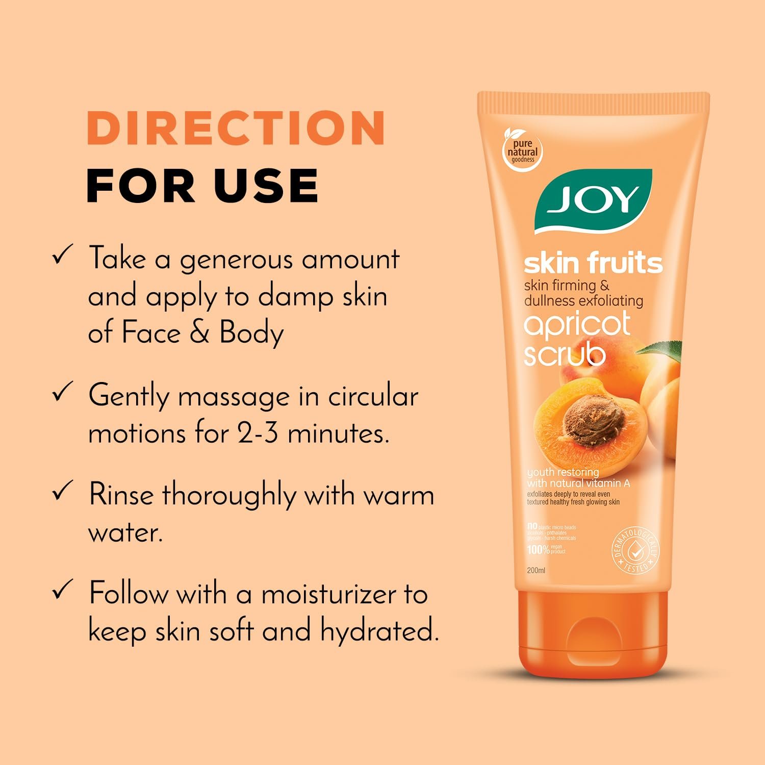 Joy Apricot & Walnut Face & Body Scrub for Blackheads Removal (200gm) | Exfoliating Scrub For All Skin Types | Removes Tan & Dead Skin | 100% Vegan & Gentle on Skin thumbnail