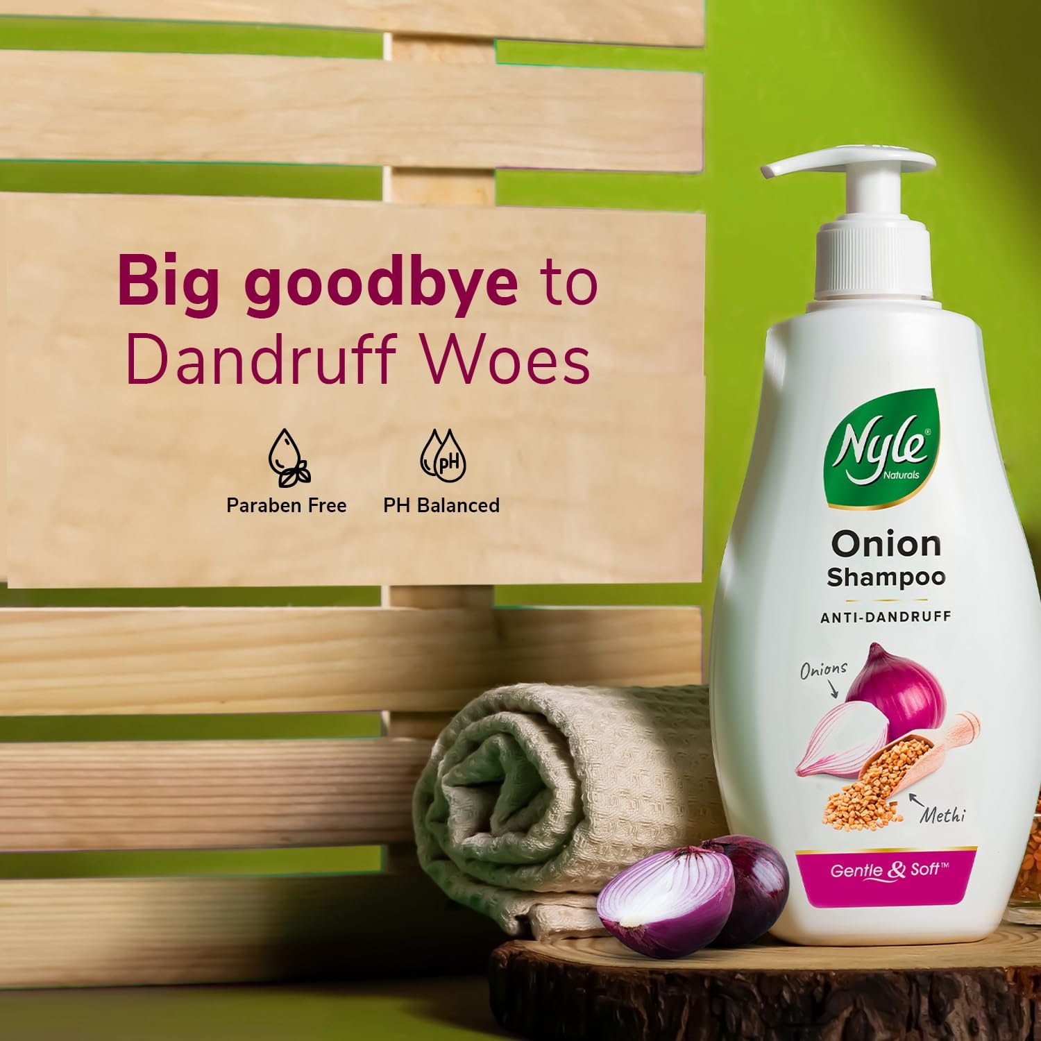 Nyle Naturals Onion Anti-Dandruff Shampoo, With Onion and Fenugreek, Gentle & Soft Shampoo, pH Balanced and Paraben Free, For Men and Women, 800ml thumbnail