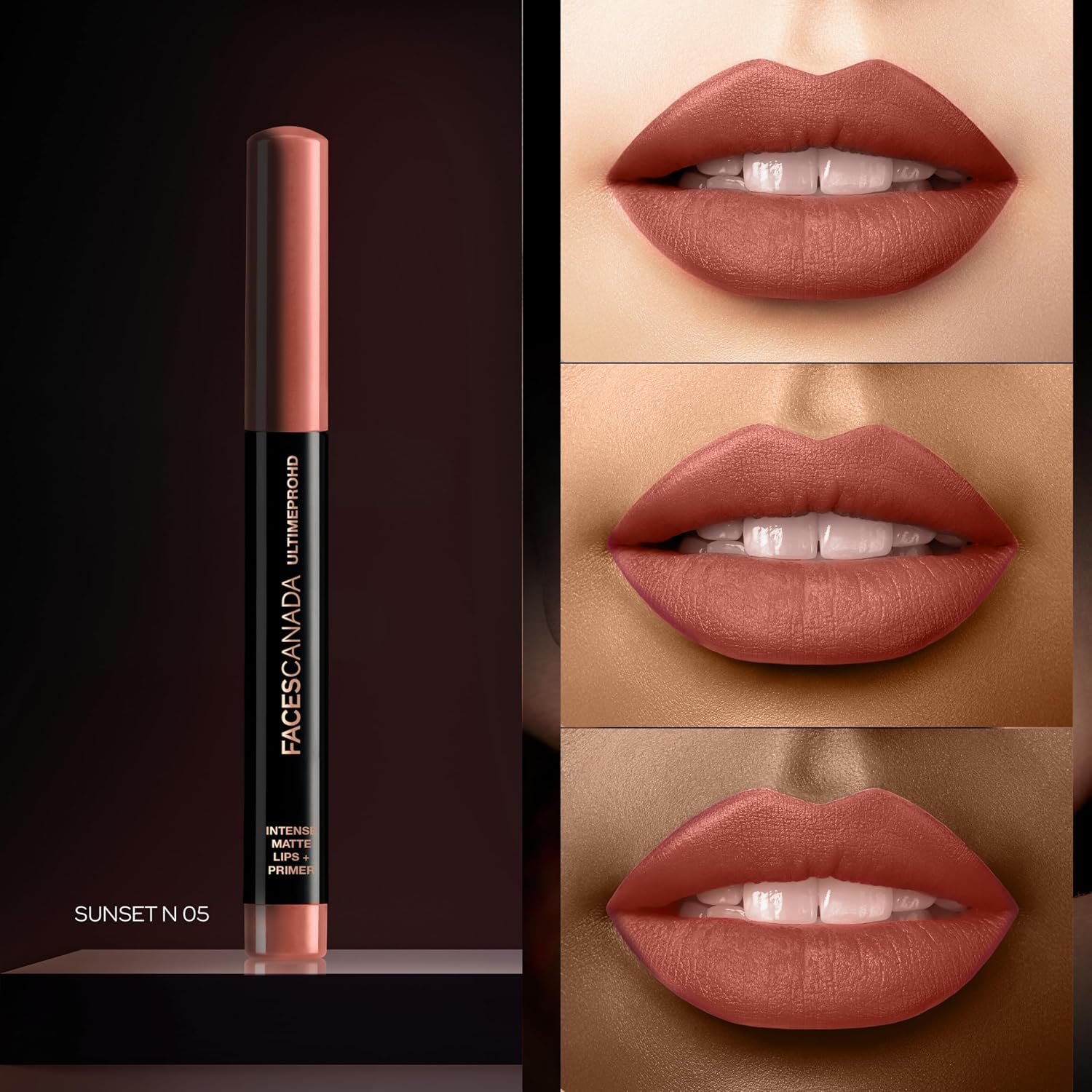 FACES CANADA Ultime Pro HD Intense Matte Lips + Primer - Sunset N05, 1.4g | 9HR Long Stay | Primer Infused For Flawless HD Matte Finish | Intense Color Lightweight Silky Smooth Cream thumbnail