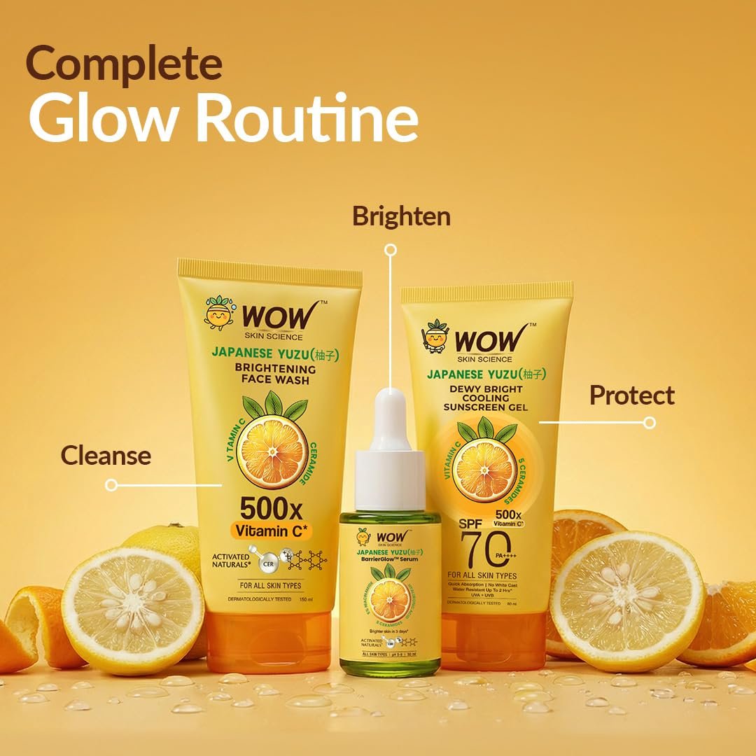 WOW Skin Science Japanese Yuzu + Vitamin C with Ceramide Brightening Face Wash | 500x Vitamin C | For Strengthened Glowing Skin | Paraben-Free Gentle Cleanser with Orange Peel & Camu Camu | thumbnail