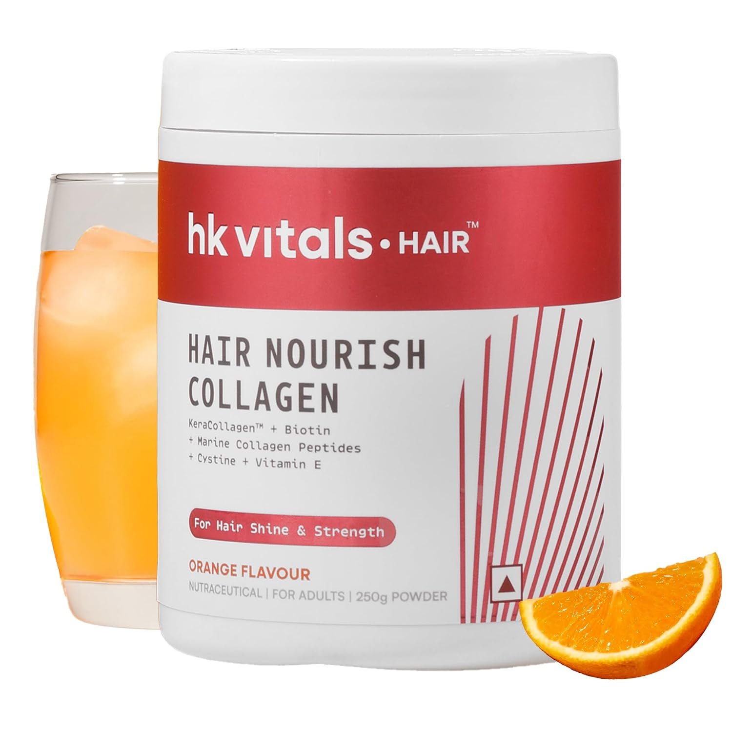 hk vitals Hair Nourish Collagen Powder, Orange, 250g With KeraCollagen, Biotin & Marine Collagen Peptides | Supports Hair Shine & Strength