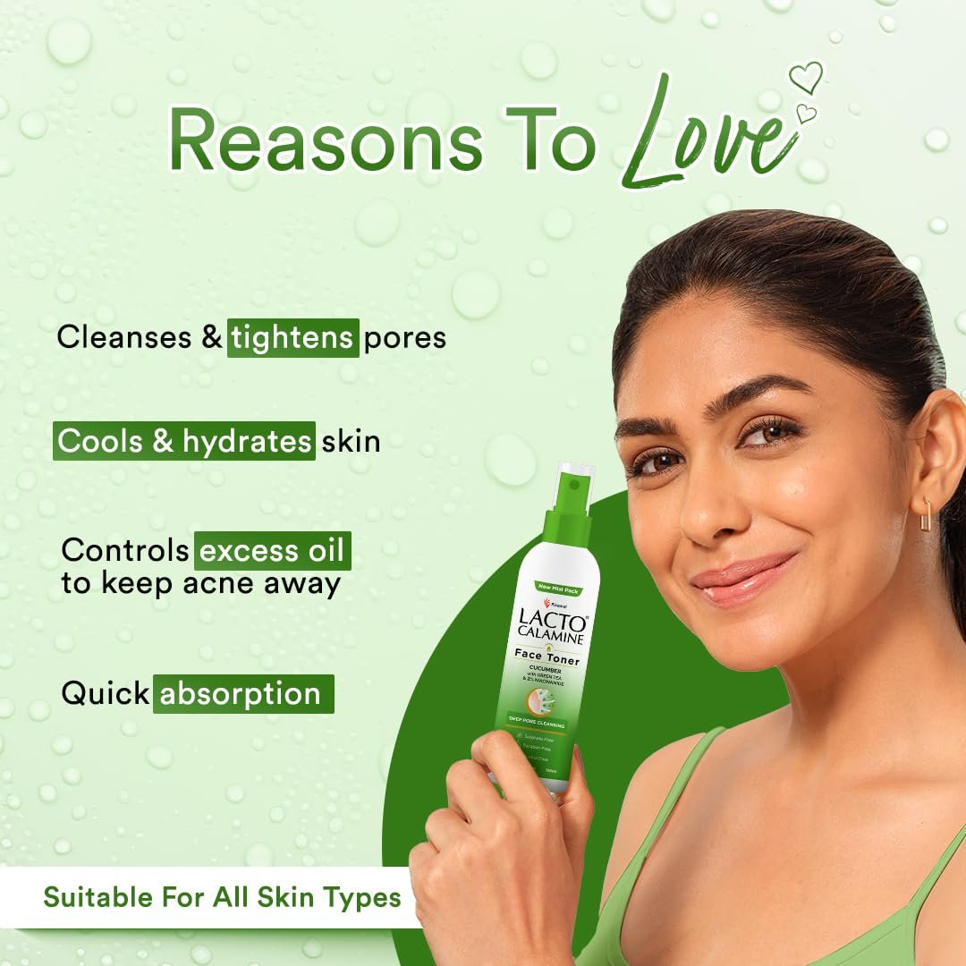 Lacto Calamine Face Toner With Cucumber | 120ml | Deep Pore Cleansing | Open Pores Tightening with Green Tea & 2% Niacinamide For Cool & Hydrated Skin | thumbnail
