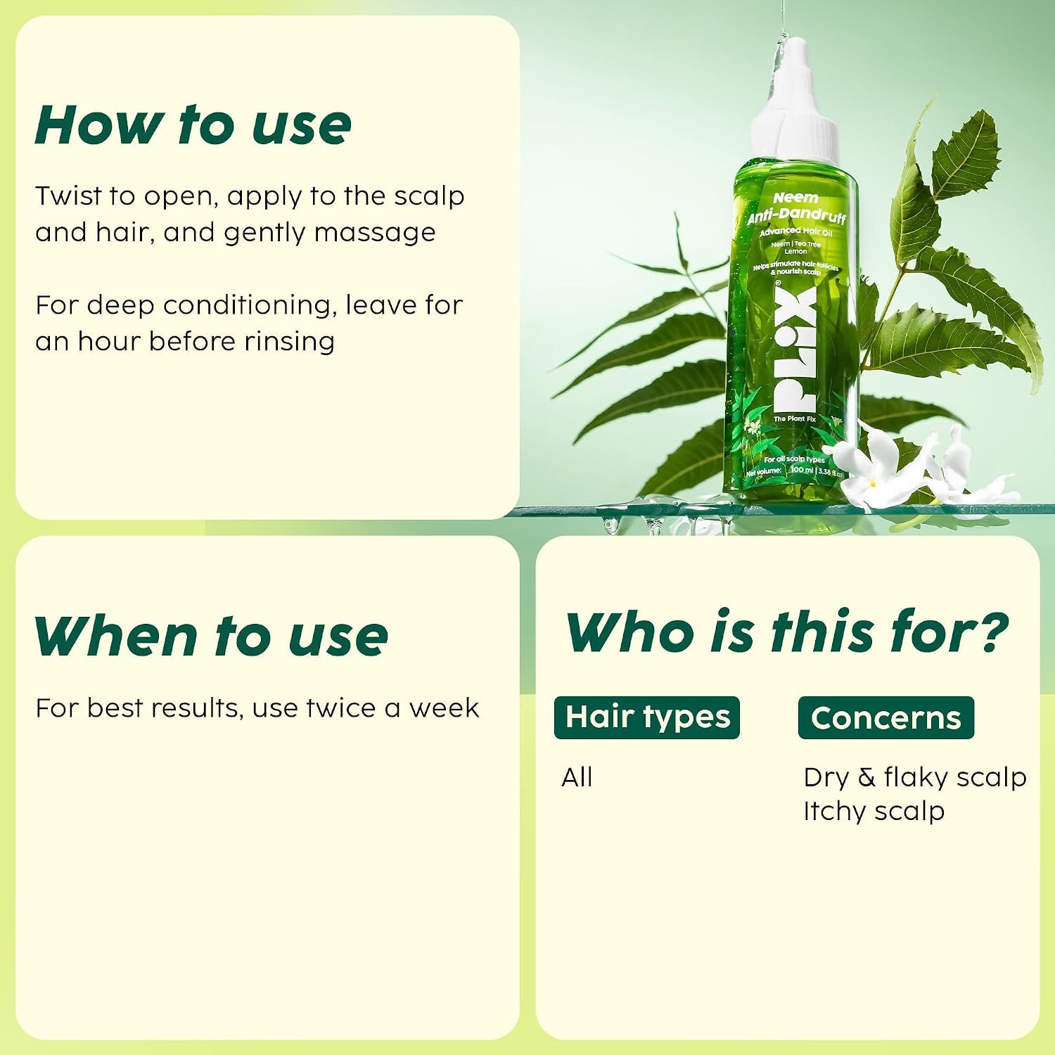 PLIX - THE PLANT FIX Neem Anti-Dandruff Advanced Hair Oil | Reduces Dandruff | Soothes Itchy Scalp | Calms Inflammation | Non-Greasy & Lightweight | Dermatogically Tested |100ml thumbnail