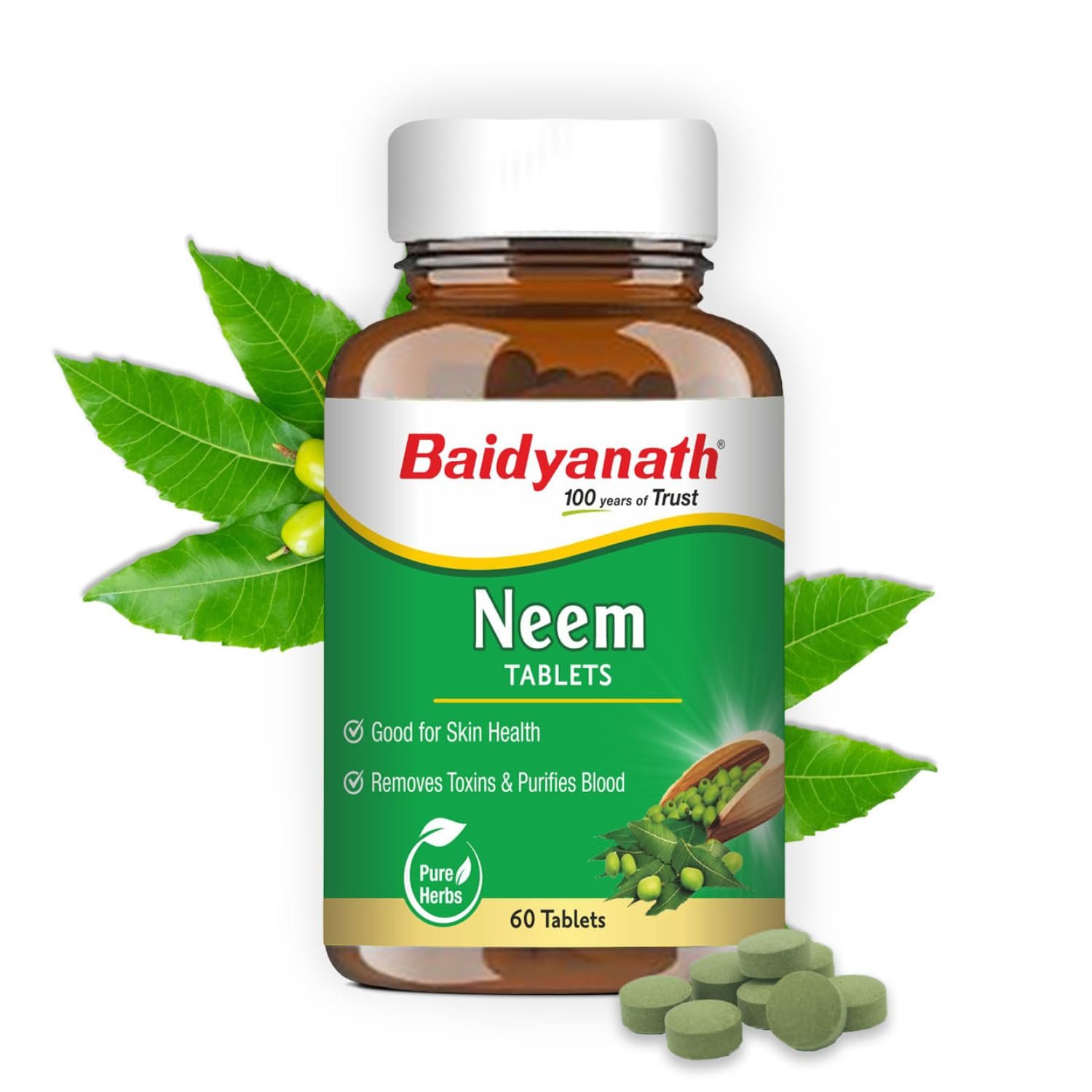 Baidyanath Ayurved Neem 60 Tablets | Herb For healthy Skin & Hair, Natural Extracts Of Neem |