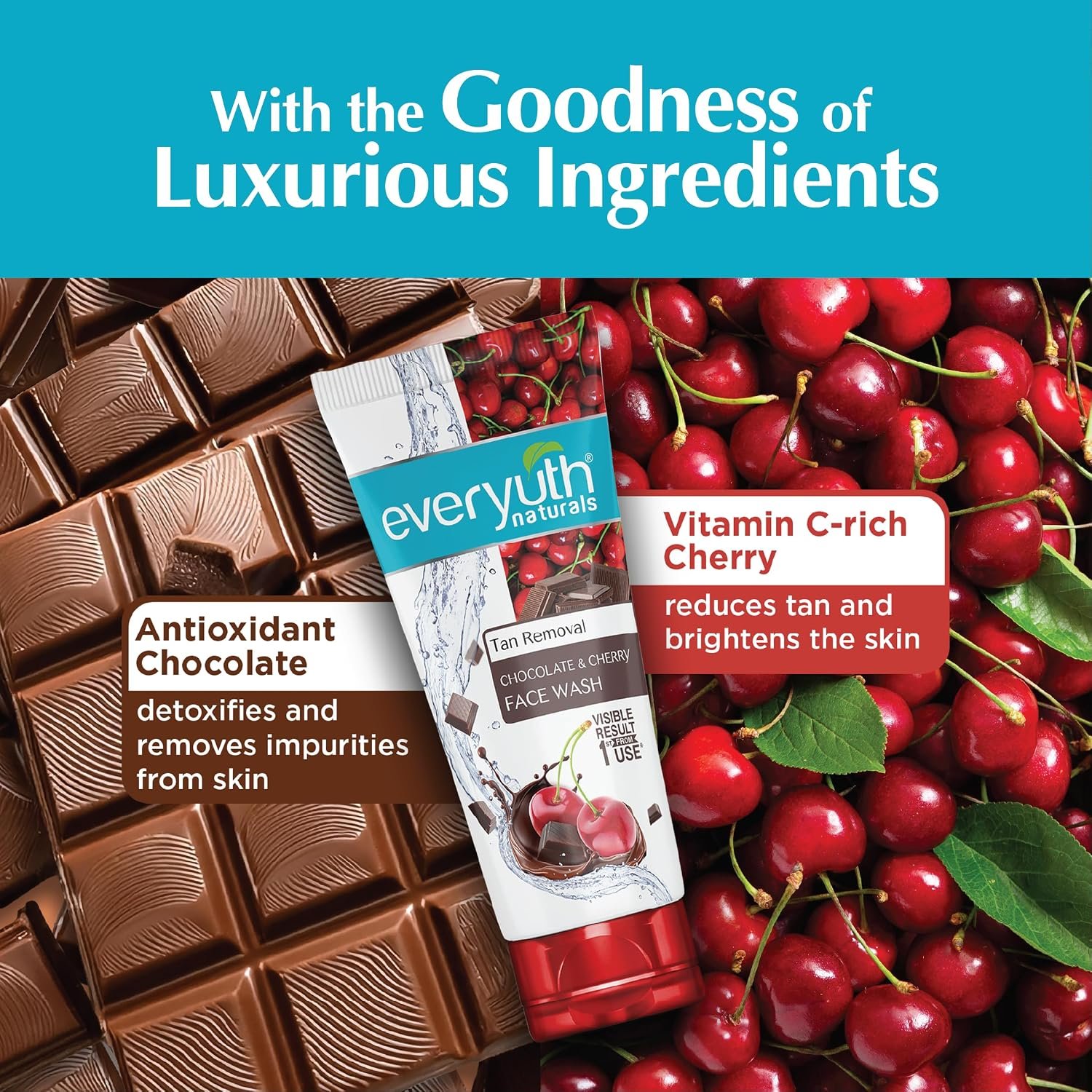 Everyuth Naturals Tan Removal Chocolate & Cherry Face Wash| DeTan Daily|Visible Result from 1st use| For Oily, Dry, Normal, Combination & Sensitive Skin |150g Tube1 thumbnail