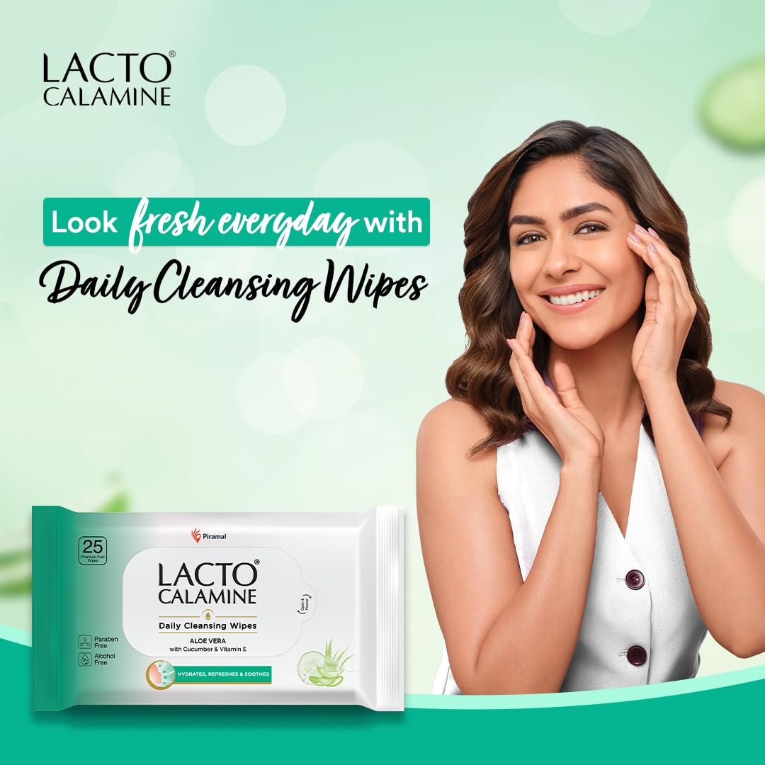 Lacto Calamine Daily Cleansing Face Wipes 25N Each - Pack of 3 | Makeup Remover Wipes | Wet Tissue for Face with Aloe Vera, Cucumber & Vitamin E | Wet Wipes for Women & Men | thumbnail