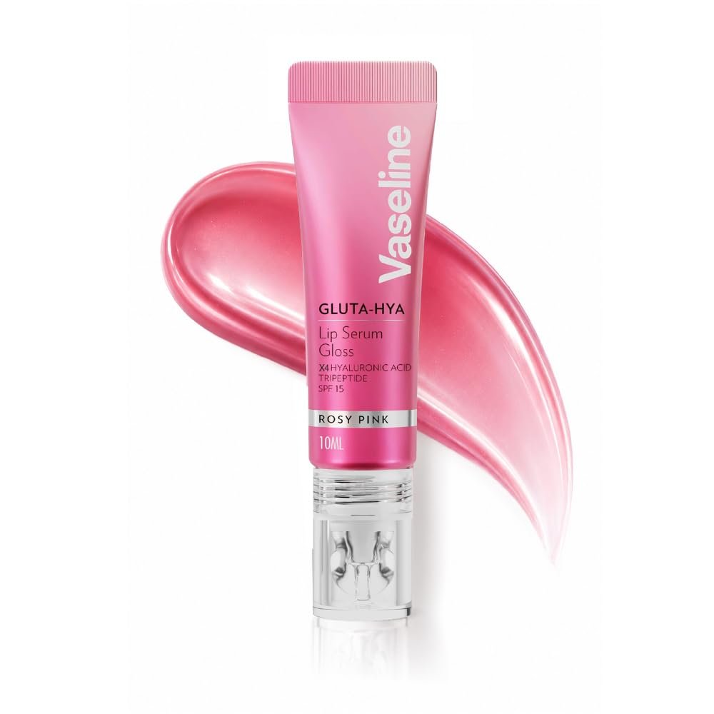 Vaseline Gluta-Hya Rosy Pink Lip Gloss, Serum Lip Care with Hyaluronic Acid and GlutaGlow Technology, Tints, Plumps and Protects with SPF15 for Plumper Lips | 10 ml