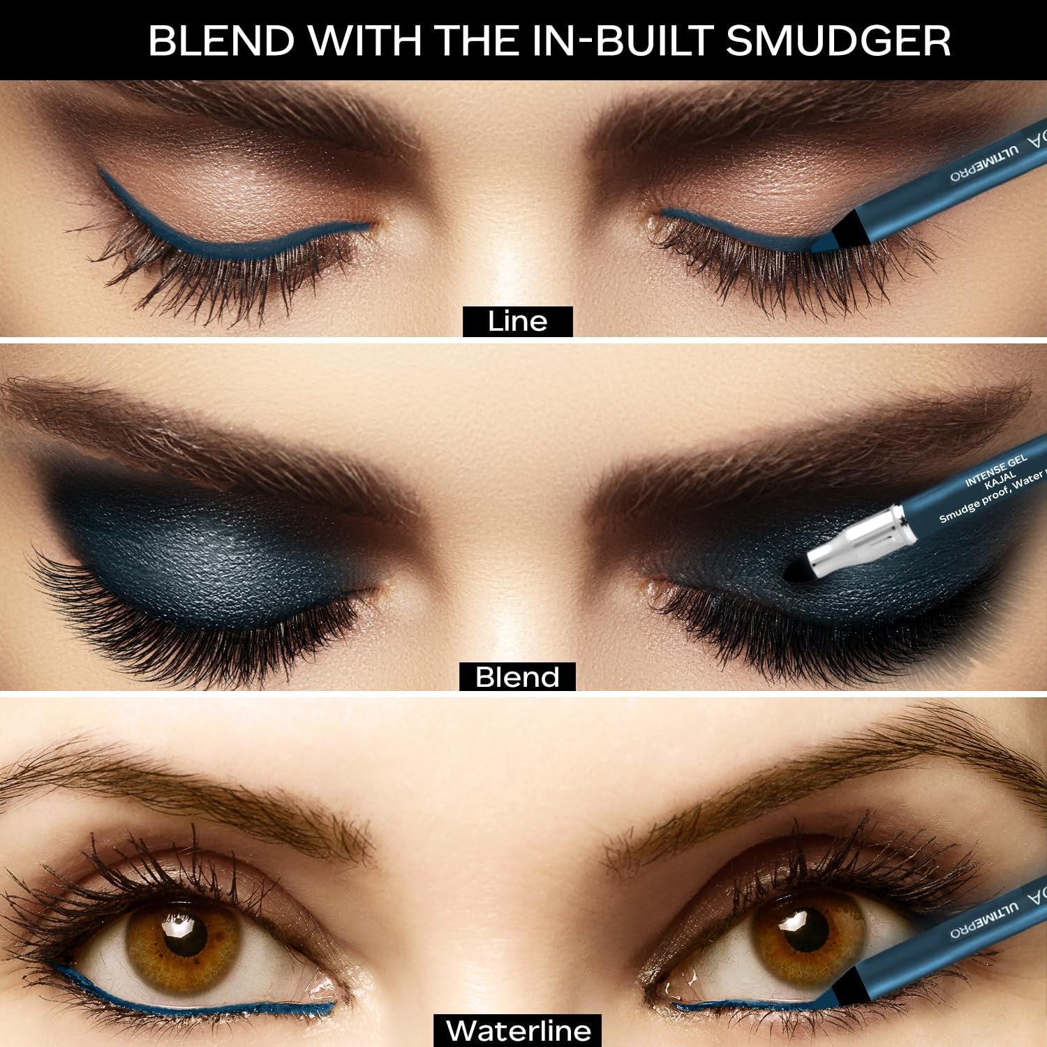 ACES CANADA Ultime Pro Intense Gel Kajal With Smudger & Sharpener - Blue, 1.2 g | 24 Hr Long Stay | Waterproof & Smudgeproof | One Swipe Smooth Application | 3-in-1 Kajal, Eyeliner, Smokey E thumbnail