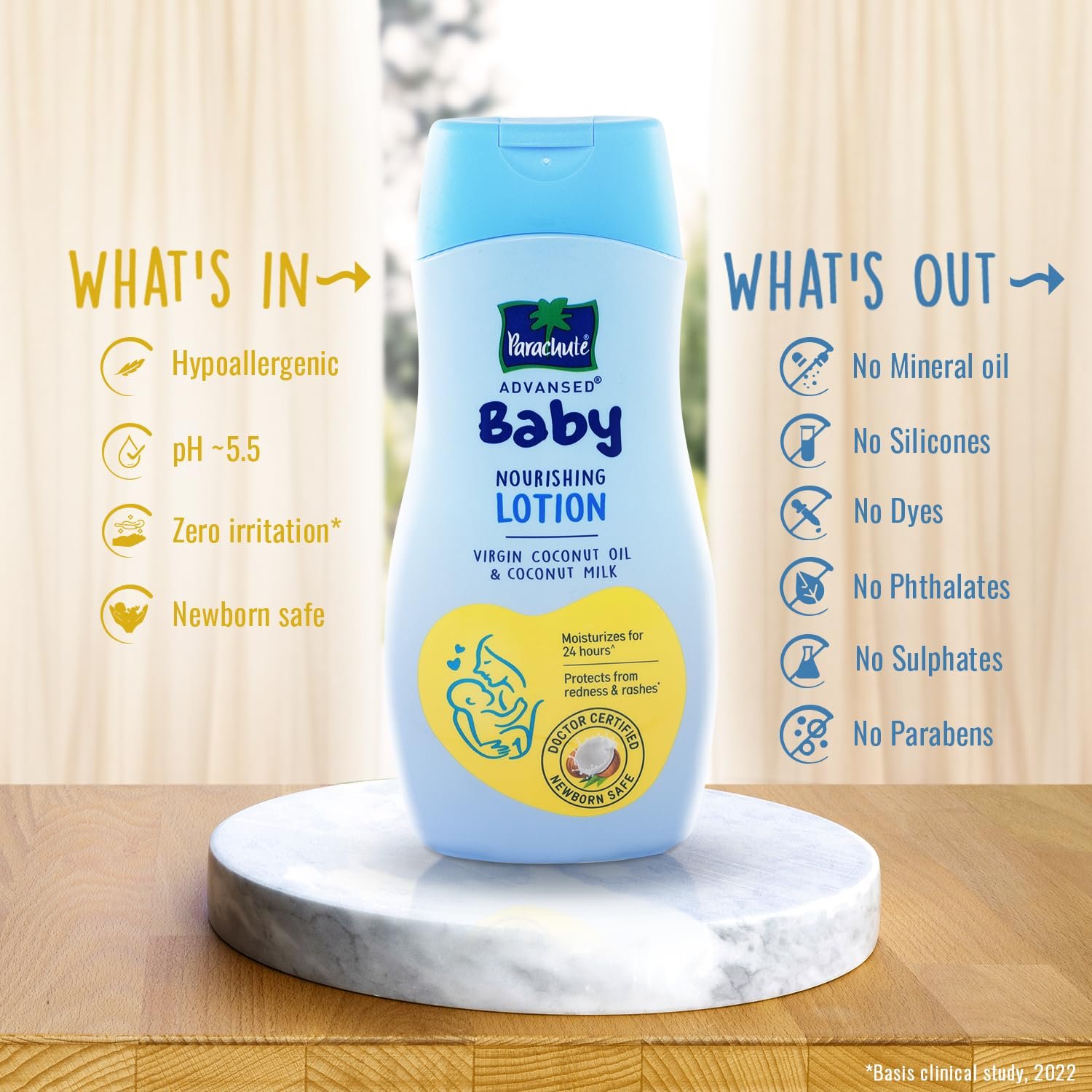 Parachute Advansed Baby Lotion for New Born Babies | Doctor Certified | Virgin Coconut Oil & Coconut Milk | Ph 5.5 | 24 Hour Moisturization | 410ml thumbnail