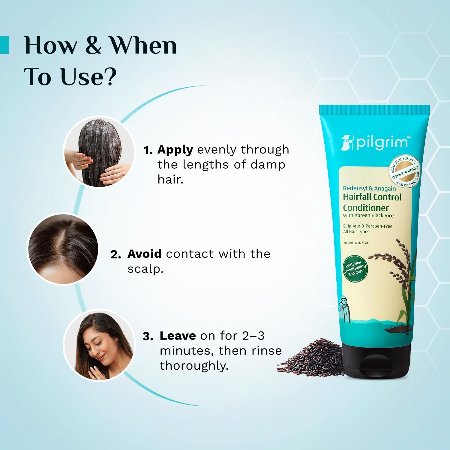 Pilgrim Anti Hairfall Conditioner with Redensyl & Anagain 200ml | Hairfall control conditioner with Black Korean Rice | Paraben & Silicone-Free | Suitable for All Hair Types | For Women and thumbnail
