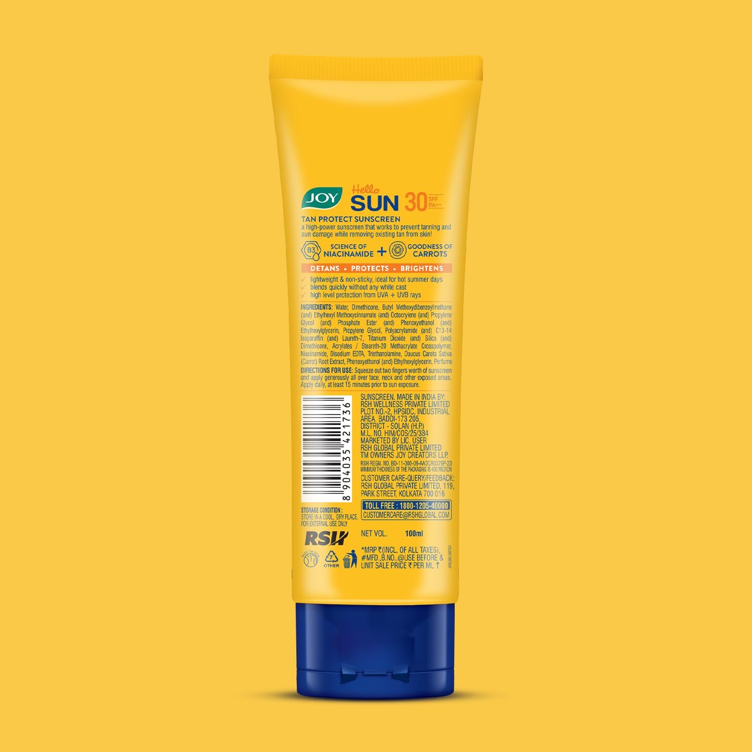 Joy Broad Spectrum SPF 30 Face & Body Sunscreen (100ml) | INVIVO Tested | Sunblock & Anti Tan Sunscreen For Normal to Oily Skin | Lightweight, Non Greasy & Zero White Cast thumbnail