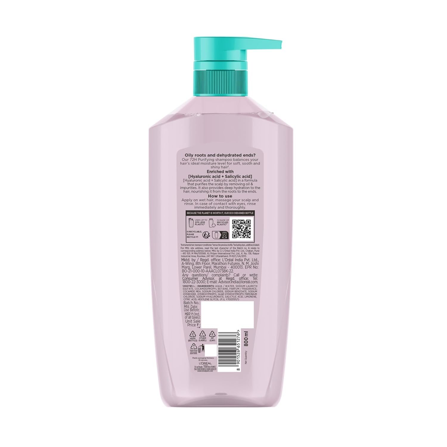 L'Oreal Paris Hyaluron Pure Purifying Shampoo - Oily/Dry Hair, 800ml thumbnail