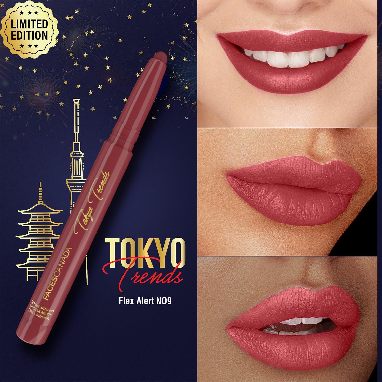 FACESCANADA Ultime Pro HD Intense Matte Lips + Primer - Tokyo Flex Alert N09, 1.4g, Limited Edition | 9HR Long Stay | Primer Infused For Flawless HD Matte Finish | Intense Color | Lightweigh thumbnail