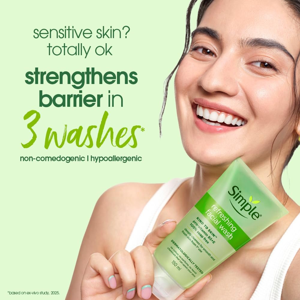 Simple Kind To Skin Refreshing Facial Wash 150 ml | 100% Soap-Free Facewash that doesn't dry out your skin| For All Skin Types thumbnail