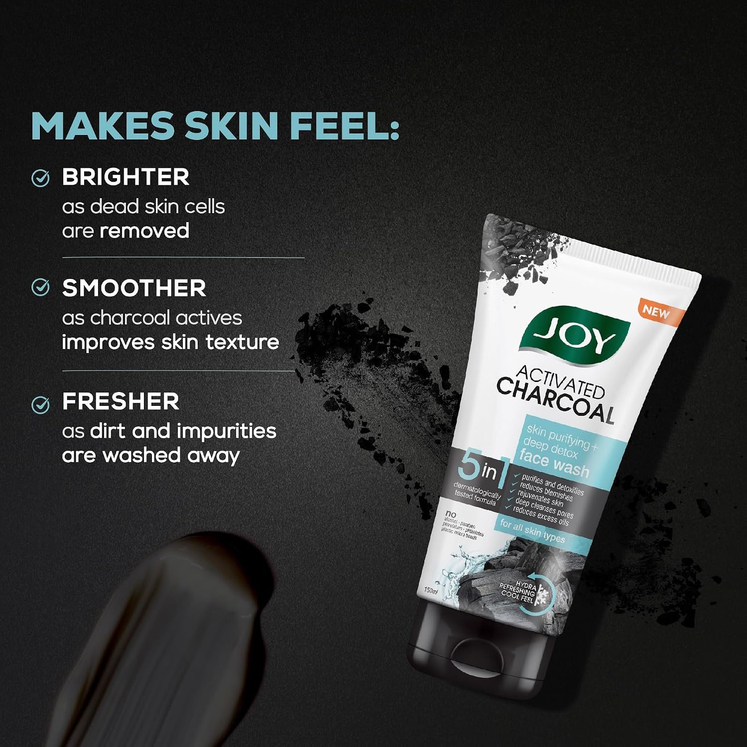 Joy Activated Charcoal Face Wash for Oily Skin 150ml | Controls Oil & Removes Dirt & Blackheads | Fights Pollution, Reduces Acne & Pimples For a Clearer & Smoother Skin thumbnail
