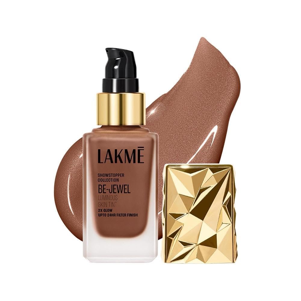 LAKMÉ Be-Jewel Luminous Skin Tint, 25ml, for Radiant, Smooth and Luminous Finish, with Light-Reflecting Polymers, 24HR Filter-Like Wear, Liquid Foundation for Women Dry Skin, Cool Cocoa