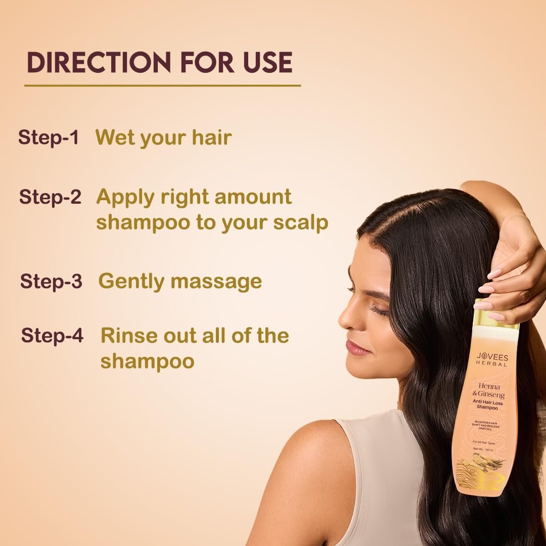 Jovees Herbal Henna & Ginseng Anti Hair Fall Shampoo | Controls Hair Fall & Promotes Hair Growth | Enriched With Henna, Ginseng & Amla Extract | Suitable for All Hair Types | 300ml thumbnail