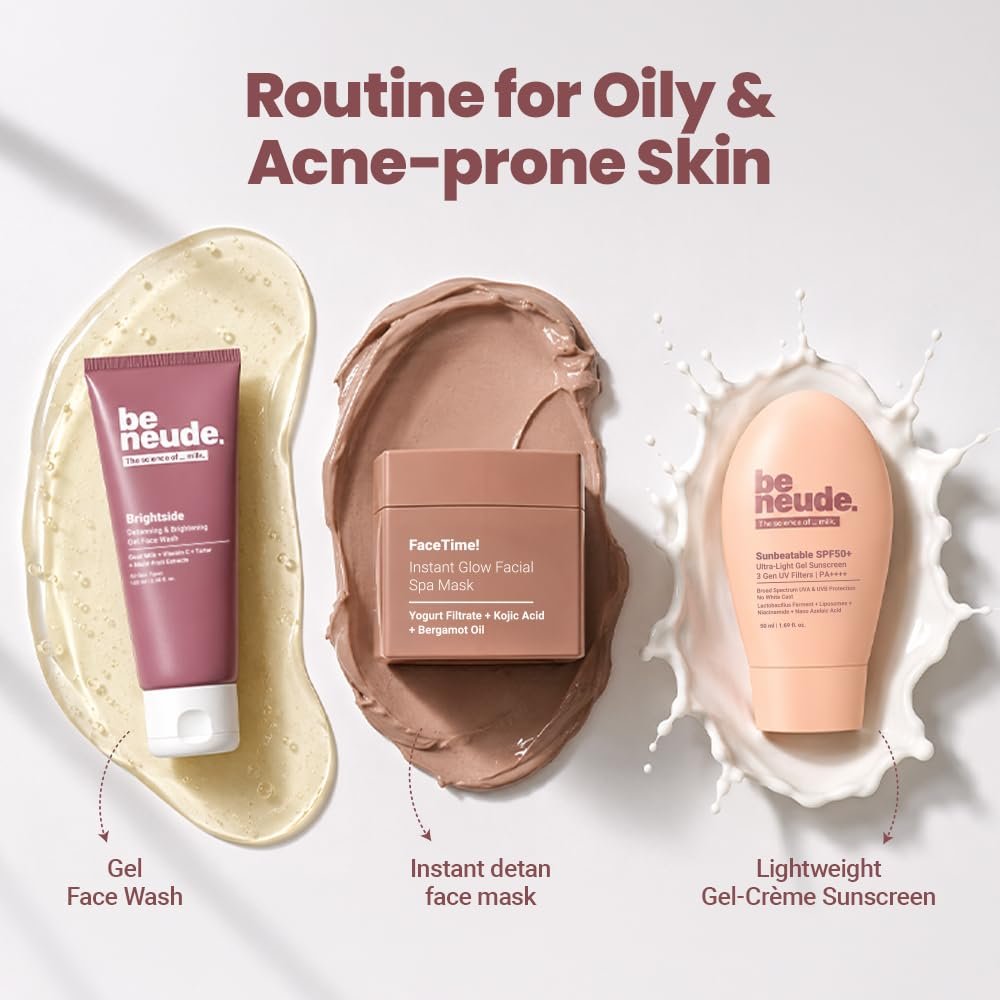 Be Neude FaceTime Instant Brightening Glow Face Mask 50ml – De-Tan Milk Face Pack with Yogurt Filtrate, Orange Oil & Kojic Acid for Glowing Skin, Blackhead Removal, Anti-Pigmentation thumbnail