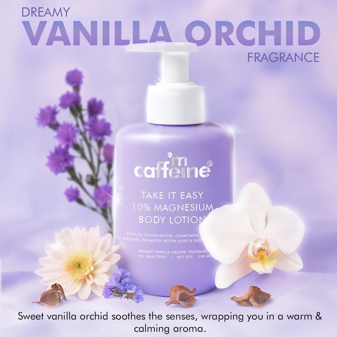 mCaffeine 10% Magnesium Body Lotion 300ml | Stress-Relief & Better Sleep | Mild Vanilla Orchid Fragrance Calms & Soothes |  Deep Moisturization Bodylotion for Men & Women | thumbnail