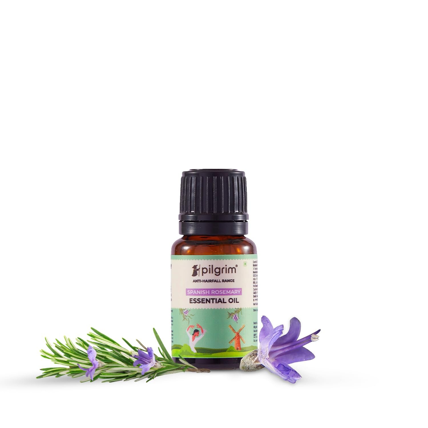 Pilgrim Spanish Rosemary Oil for HairGrowth, HairFall Control & Hair Strengthening 10ml | Rosemary essential oil for hairgrowth | Reduces Hair Fall | Strengthens Hair& Balances Scalp