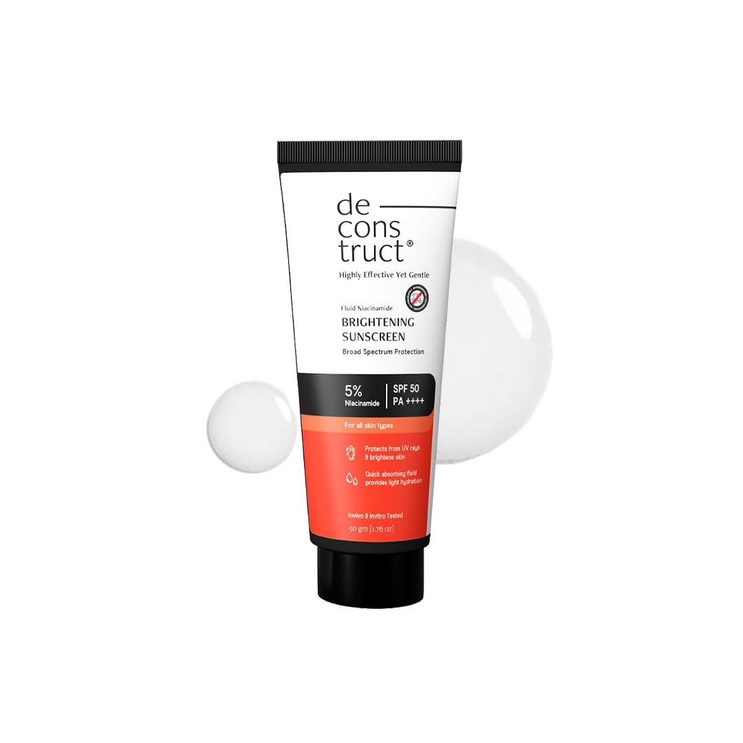 Deconstruct Fluid Brightening Sunscreen SPF 50+ PA++++ |Sunscreen with Niacinamide| Brightens Skin | Dewy finish| Lightweight, Quick absorb |For dry, oily,combination, normal skin 50g